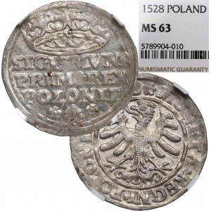 Sigismund I the Old, Groschen 1528, Cracow - NGC MS63