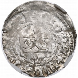 Ladislav II Jagiello, půlpenny bez datace, Krakov, písmena AS - NGC MS63