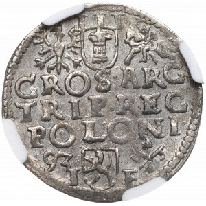 Sigismund III Vasa, Trojak 1593, Poznań - NGC MS62