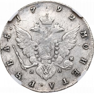Rusko, Kateřina II, Rubl 1792 ЯА - NGC XF Podrobnosti