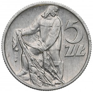 PRL, 5 złotych 1959 Rybak - podwójne słoneczko