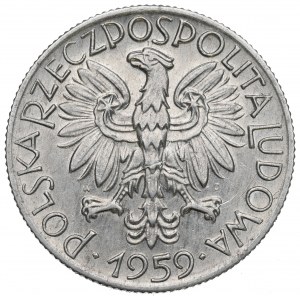 Poľská ľudová republika, 5 zlotých 1959 Rybár - dvojitá slnečnica