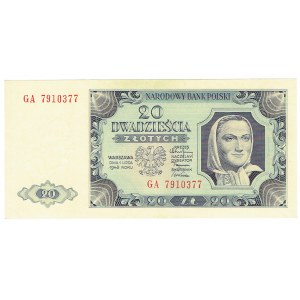 PRL, 20 złotych 1948 GA papier prążkowany