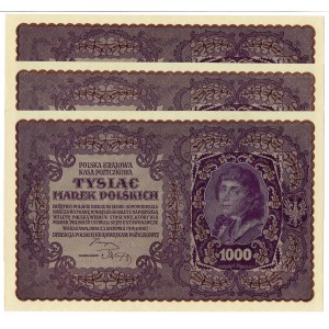 II RP, ZeZet 1000 Polish marks 1919 II series G - 3 pieces from one packet