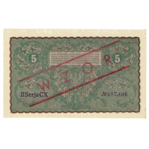 II RP, 5 Polish marks 1919 II SERIES CX - MODEL