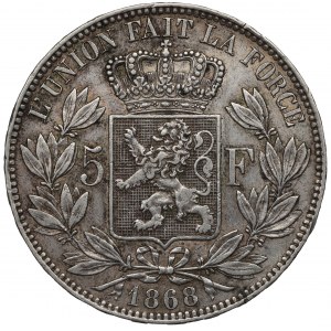 Belgia, 5 franków 1868