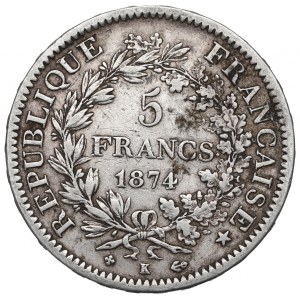 France, 5 francs 1874 K, Bordeaux
