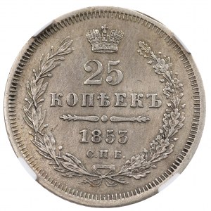 Rusko, Mikuláš I., 25 kopejok 1853 - NGC AU Podrobnosti