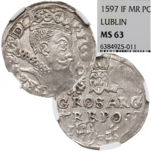 Žigmund III Vasa, Trojak 1597, Lublin - Reysnerov monogram bez štítu NGC MS63