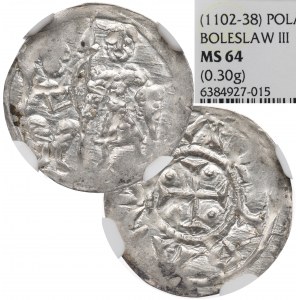 Boleslav III. križevacký, denár, Krakov - knieža a biskup NGC MS64