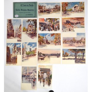 Francja, Zestaw pocztówek 12 widoków Paryża w dedykowanej kopertce, pocz. XX w.
