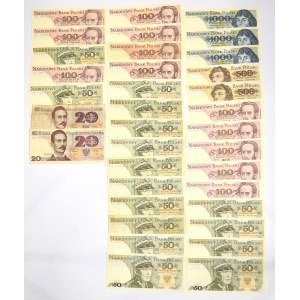 PRL, Zestaw banknotów 10-1000 złotych (35 egzemplarzy)