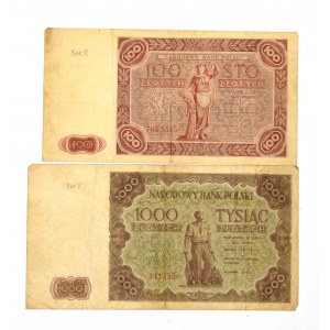 PRL, Zestaw 100 i 1000 złotych 1947 - 2 egzemplarze