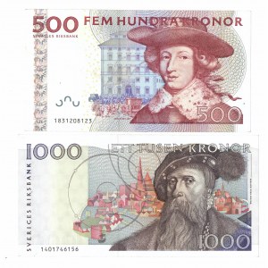 Szwecja, zestaw 500, 1000 koron 2007