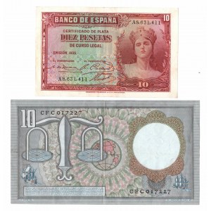 Španělsko, 10 pesos 1935, Nizozemsko 10 guldenů 1953