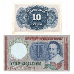 Španělsko, 10 pesos 1935, Nizozemsko 10 guldenů 1953