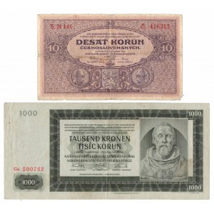 Československo, 10 korún 1927, 1000 korún 1942