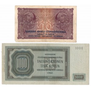 Tschechoslowakei, 10 Kronen 1927, 1000 Kronen 1942