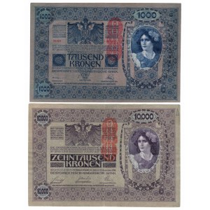 Austria, zestaw 1000 koron 1902, 10.000 koron 1918 (2 szt)