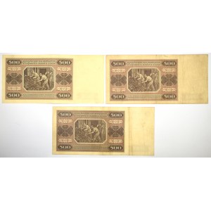 PRL, 500 złotych 1948 zestaw 3 egzemplarzy (różne serie)