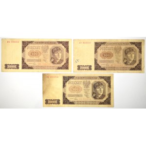 PRL, 500 złotych 1948 zestaw 3 egzemplarzy (różne serie)