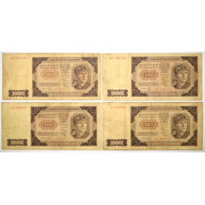 PRL, 500 złotych 1948 zestaw 4 egzemplarzy (różne serie)