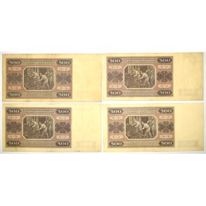 PRL, 500 złotych 1948 zestaw 4 egzemplarzy (różne serie)