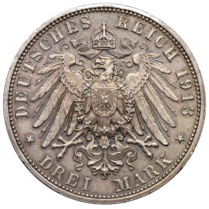 Niemcy, Saksonia, 3 marki 1913 E - 100-lat bitwy pod Lipskiem