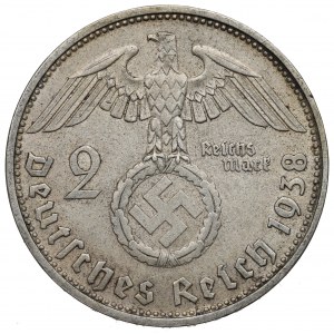 III Reich, 2 mark 1938 Hindenburg D - Double die !