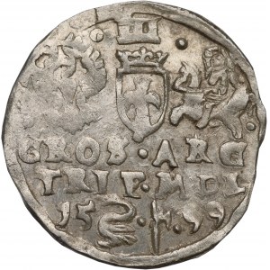 Žigmund III Vasa, Trojak 1599, Vilnius - erb s labuťou a hákom - ZRADA