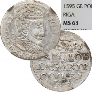 Žigmund III Vasa, Trojak 1595, Riga - NGC MS63