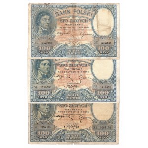 II RP, Zestaw 100 złotych 1919 (3 sztuki)