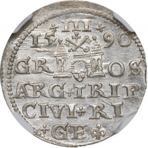 Žigmund III Vasa, Trojak 1590, Riga - NGC MS64