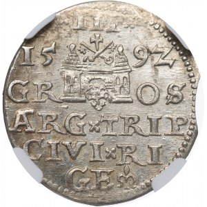 Zikmund III Vasa, Trojak 1592, Riga - NGC MS64