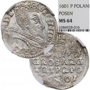 Zikmund III Vasa, Trojak 1601, Poznaň - NGC MS64