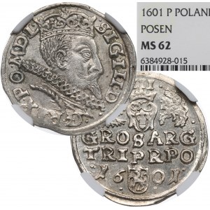 Sigismund III Vasa, Trojak 1601, Poznań - NGC MS62