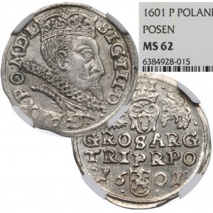 Žigmund III Vasa, Trojak 1601, Poznaň - NGC MS62