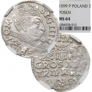 Sigismund III. Vasa, Trojak 1599, Poznań - NGC MS64