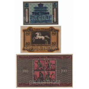 Germany, Set of 5, 10 and 100 marks, Braunschweig with perforation
