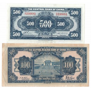 China, Set of 100 Yuan 1942 and 500 Yaun 1944