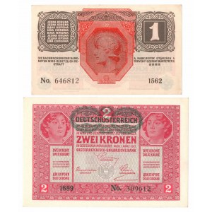 Österreich, 1 Krone 1916, 2 Kronen 1917 Satz zu 2 Stück