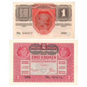 Rakúsko, 1 koruna 1916, 2 koruny 1917 sada 2 kusov