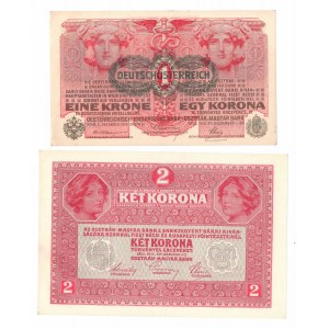 Österreich, 1 Krone 1916, 2 Kronen 1917 Satz zu 2 Stück