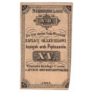 Hrubieszówská lékárna - stvrzenka na 15 kop stříbra, 1861