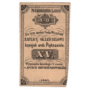 Lekáreň Hrubieszów - účtenka za 15 kop strieborných grošov, 1861