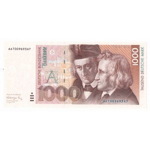 Niemcy, 1000 marek 1991 AA RZADKI