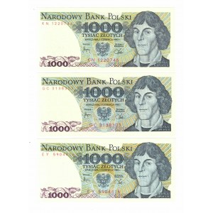 PRL, Zestaw 1000 złotych 1982 KN, GC, EY - 3 sztuki