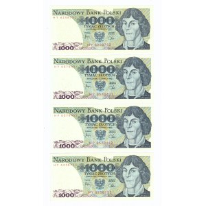 PRL, Zestaw 1000 złotych 1982 HY, HP, - 4 sztuki