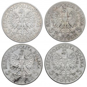 II Republic of Poland, Lot of 5 zloty 1932-34 (4 ex)