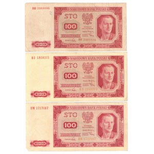 PRL, zestaw 100 złotych 1948 - 3 egzemplarze